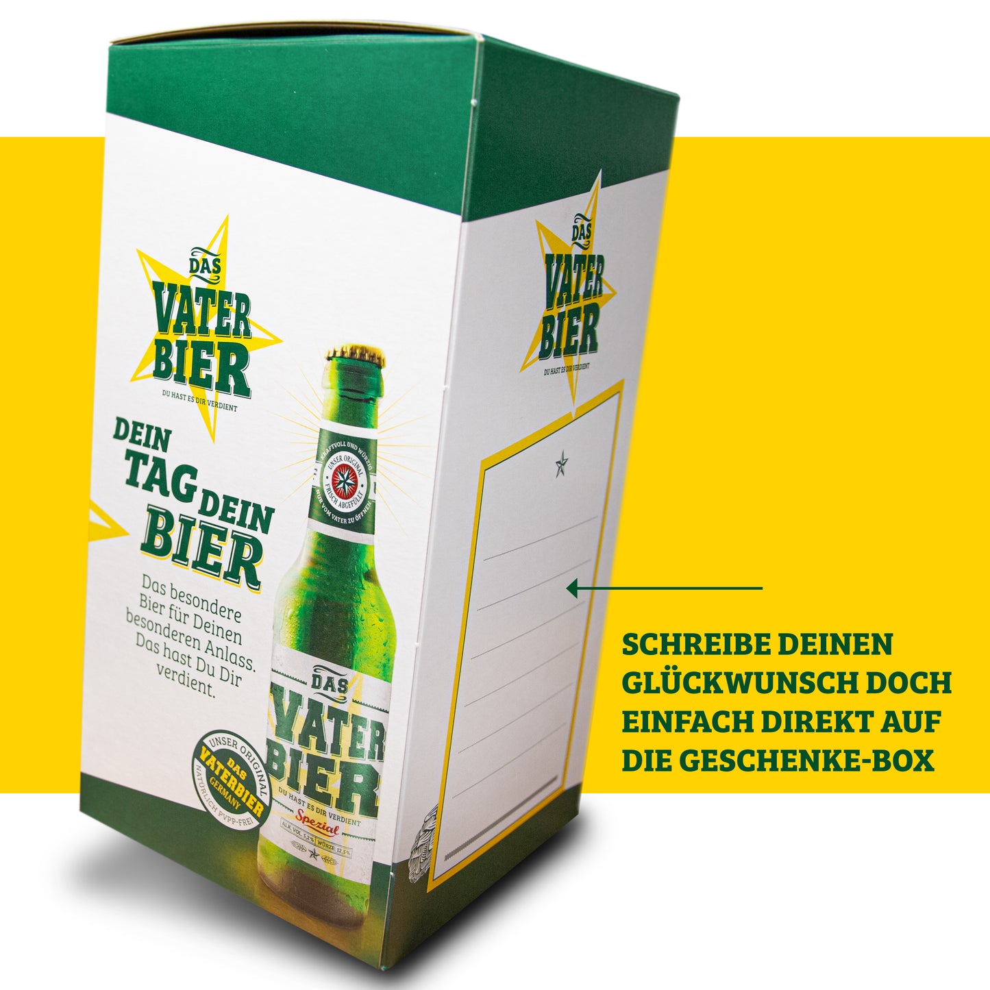 Vaterbier (4x0,33l) Lustige Bier-Geschenke-Box zum Vatertag - Vater Geburtstagsgeschenk